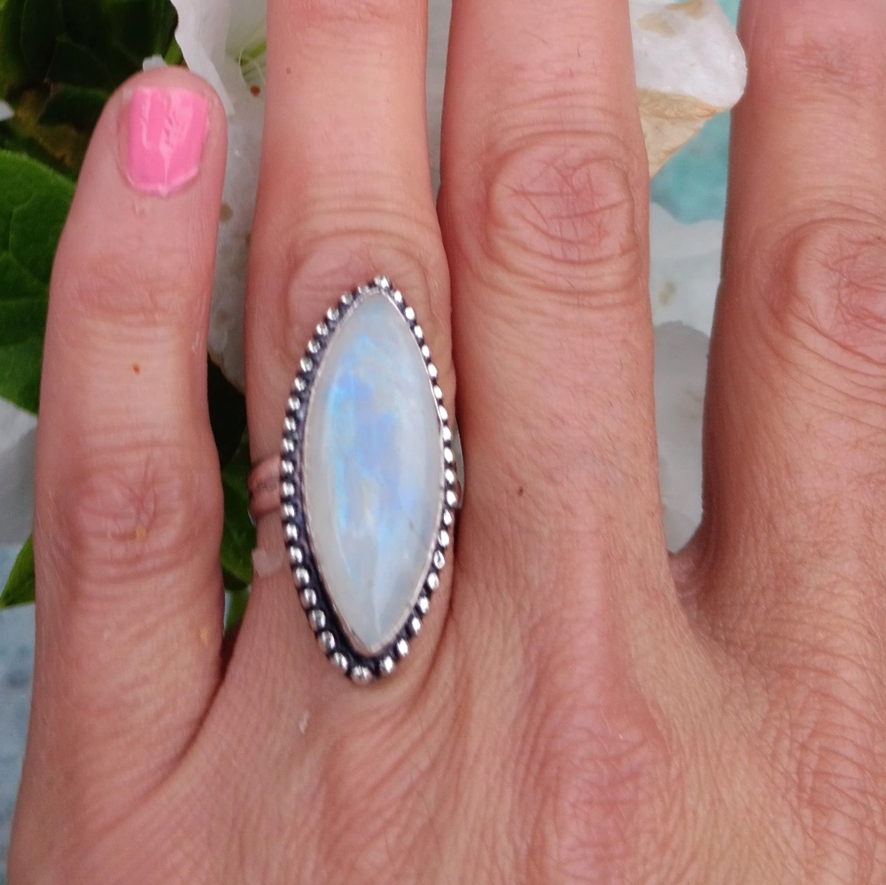 🌛sold Rainbow Moonstone Sterling Silver Ring - Picture 1 of 3